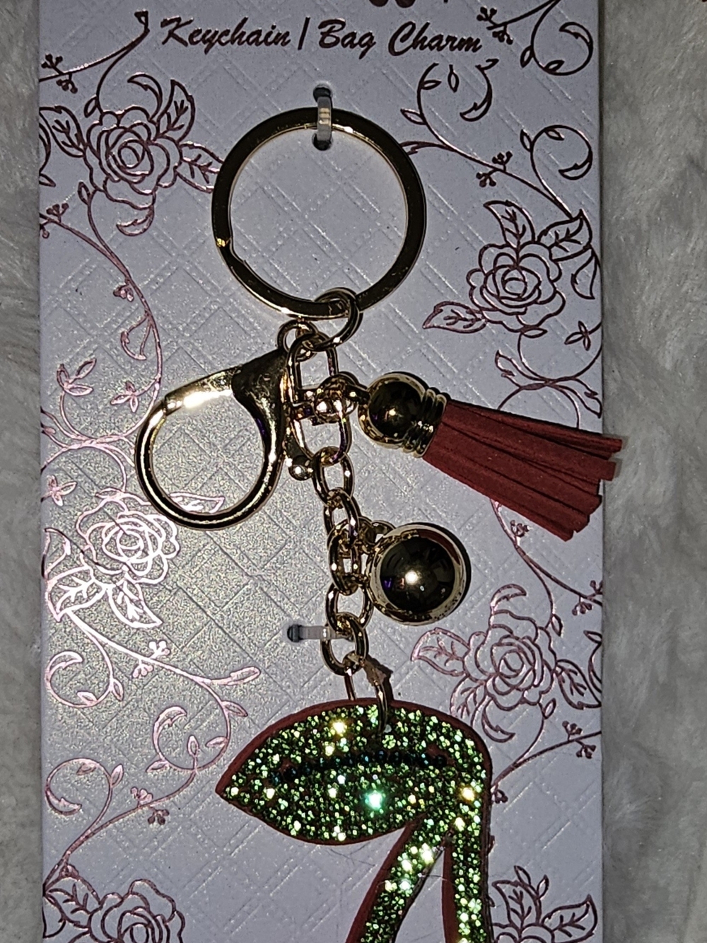 Red Crystal Cherry Key Chain/Bag Charm w/Tasssel - Picture 2 of 7